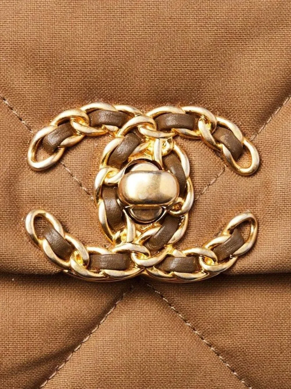 Chanel Brown Quilted Canvas Chanel 19 Large Flap Bag